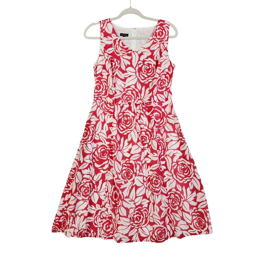 Talbots‎ Womens Silk Blend Midi Dress Size 4 Red White Floral Rosette Print